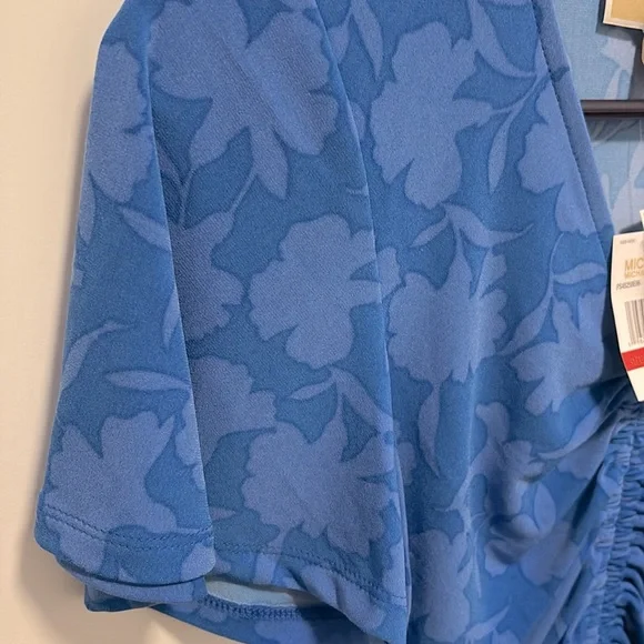 NWT [MICHAEL Michael Kors] Printed Ruched Top in Grecian Blue Women’s Petite XS - Picture 10 of 13